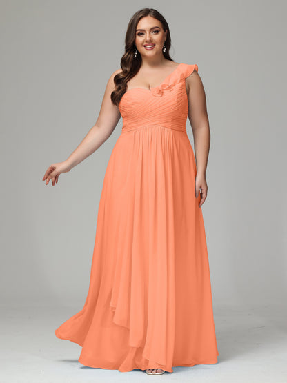 One-Shoulder Ruffles Plus Size Chiffon Bridesmaid Dresses