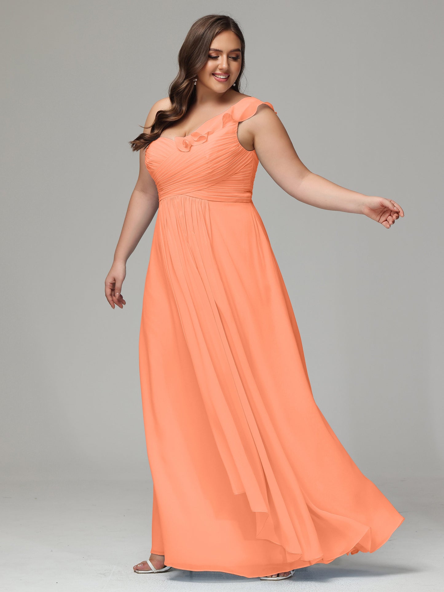 One-Shoulder Ruffles Plus Size Chiffon Bridesmaid Dresses