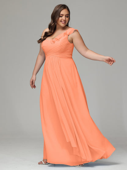 One-Shoulder Ruffles Plus Size Chiffon Bridesmaid Dresses