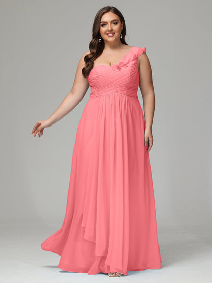 One-Shoulder Ruffles Plus Size Chiffon Bridesmaid Dresses
