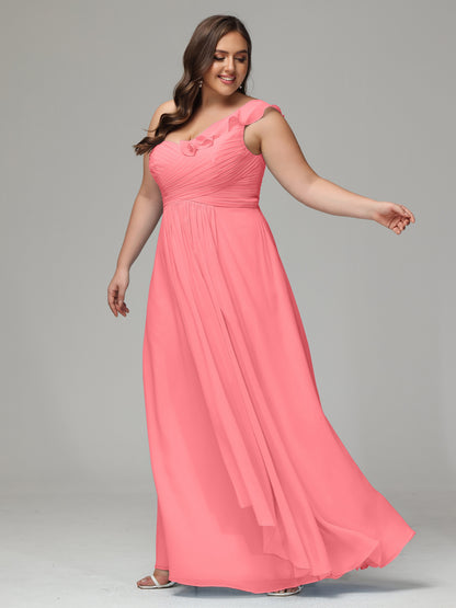 One-Shoulder Ruffles Plus Size Chiffon Bridesmaid Dresses