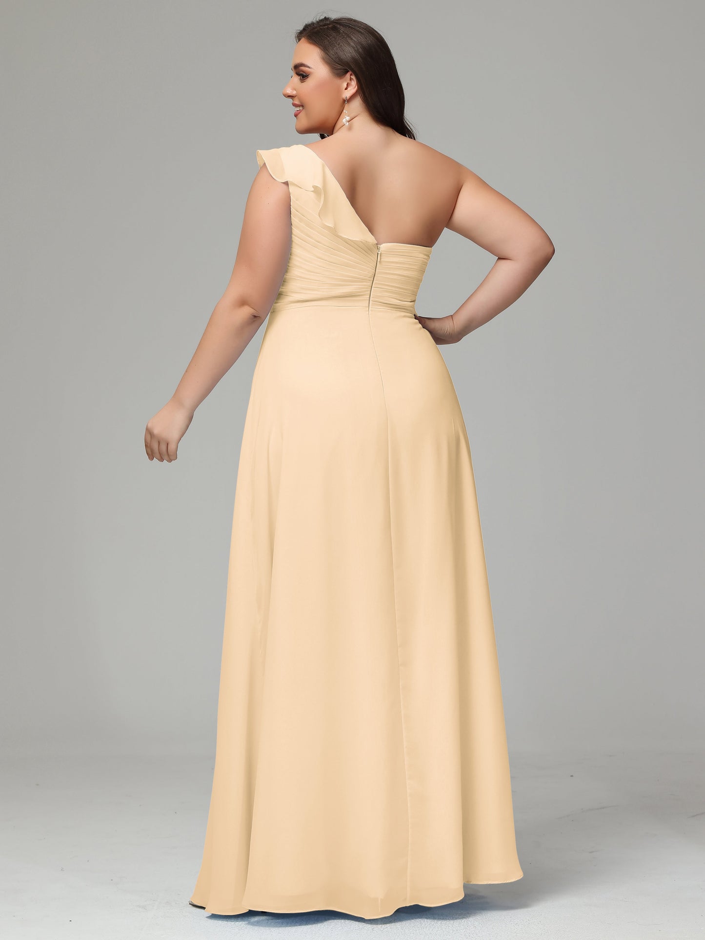 One-Shoulder Ruffles Plus Size Chiffon Bridesmaid Dresses