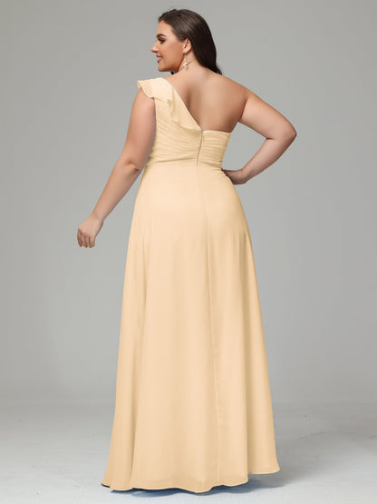 One-Shoulder Ruffles Plus Size Chiffon Bridesmaid Dresses