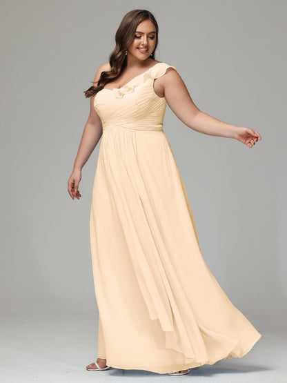 One-Shoulder Ruffles Plus Size Chiffon Bridesmaid Dresses