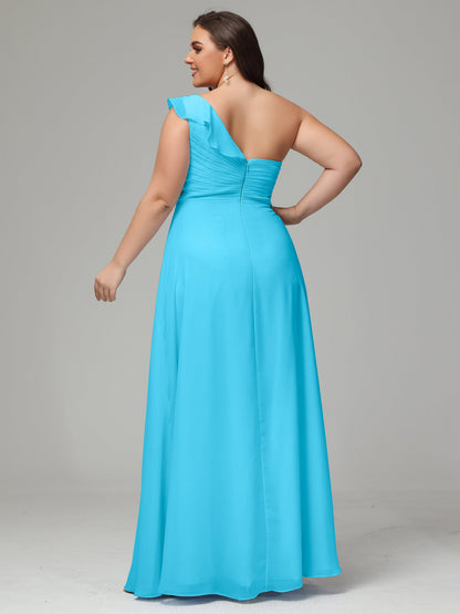 One-Shoulder Ruffles Plus Size Chiffon Bridesmaid Dresses