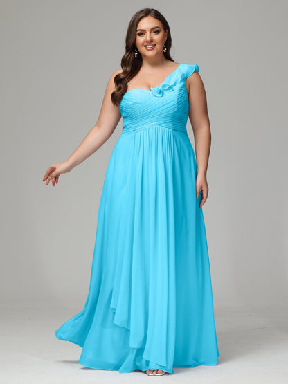 One-Shoulder Ruffles Plus Size Chiffon Bridesmaid Dresses