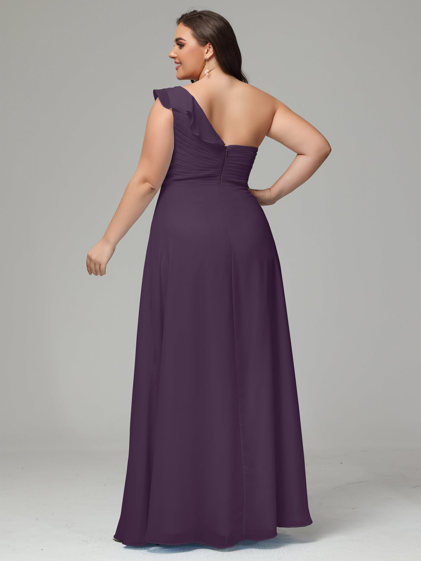 One-Shoulder Ruffles Plus Size Chiffon Bridesmaid Dresses
