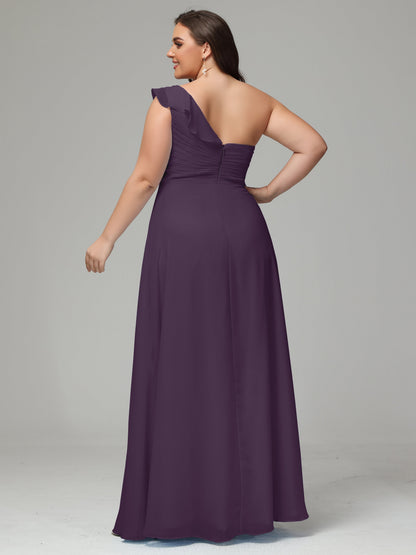 One-Shoulder Ruffles Plus Size Chiffon Bridesmaid Dresses