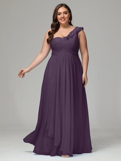 One-Shoulder Ruffles Plus Size Chiffon Bridesmaid Dresses