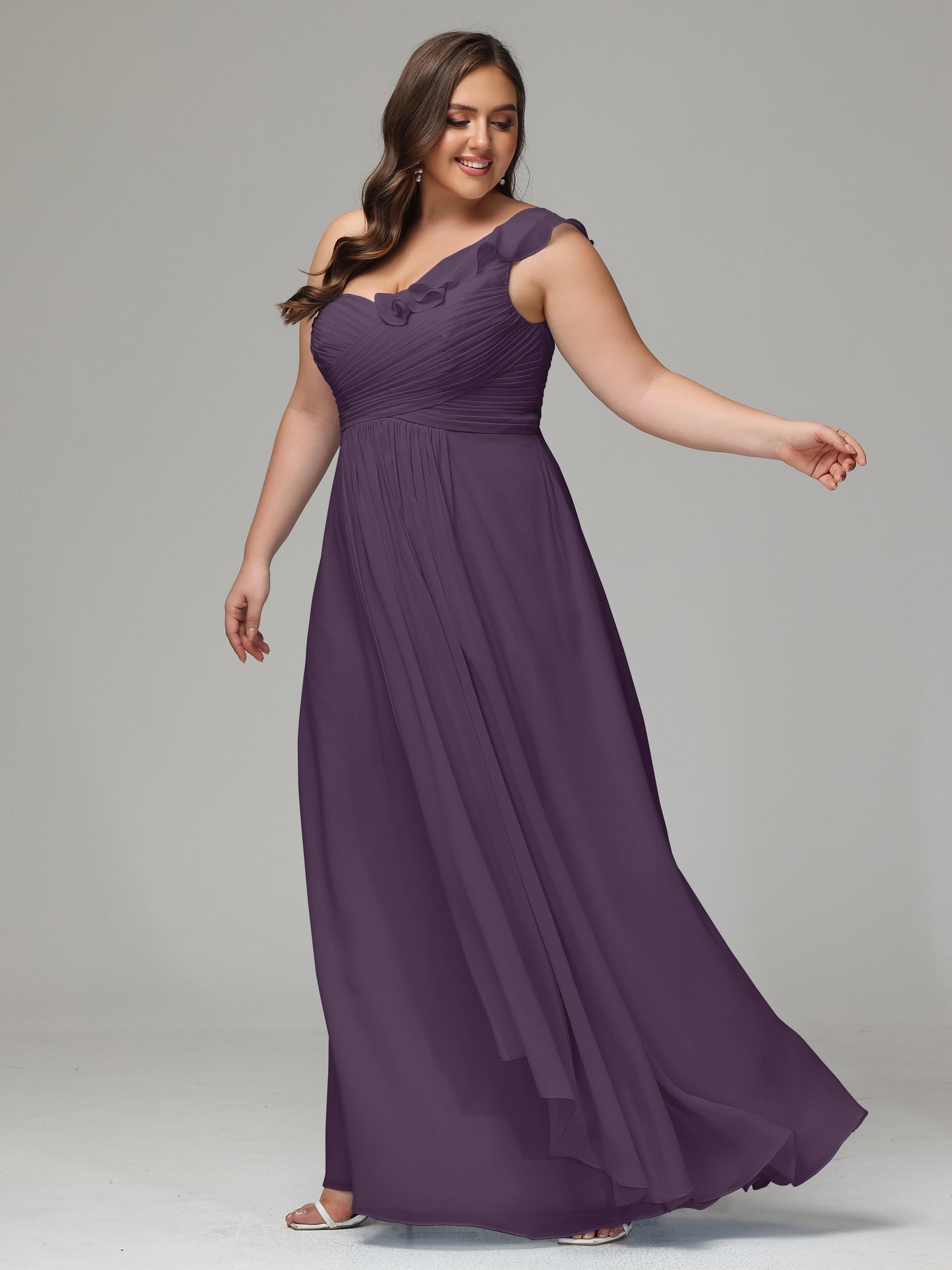 One-Shoulder Ruffles Plus Size Chiffon Bridesmaid Dresses