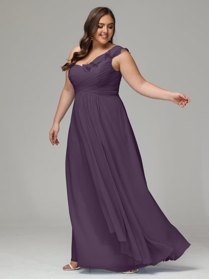 One-Shoulder Ruffles Plus Size Chiffon Bridesmaid Dresses