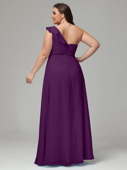 One-Shoulder Ruffles Plus Size Chiffon Bridesmaid Dresses