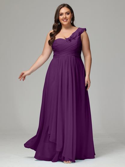 One-Shoulder Ruffles Plus Size Chiffon Bridesmaid Dresses