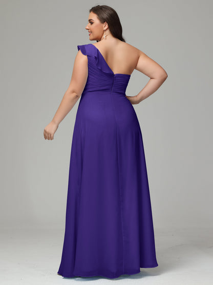 One-Shoulder Ruffles Plus Size Chiffon Bridesmaid Dresses