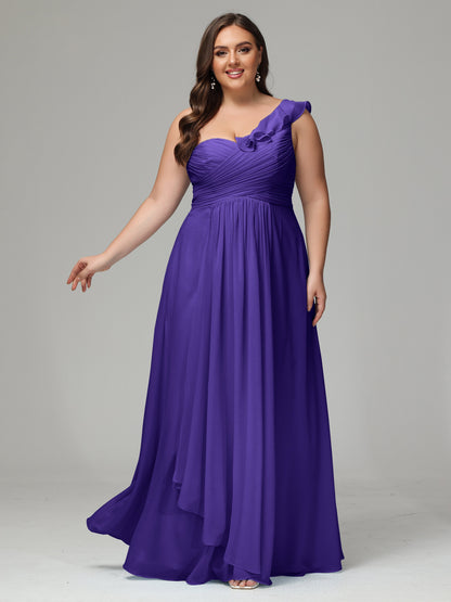 One-Shoulder Ruffles Plus Size Chiffon Bridesmaid Dresses