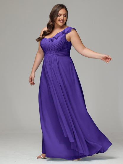 One-Shoulder Ruffles Plus Size Chiffon Bridesmaid Dresses