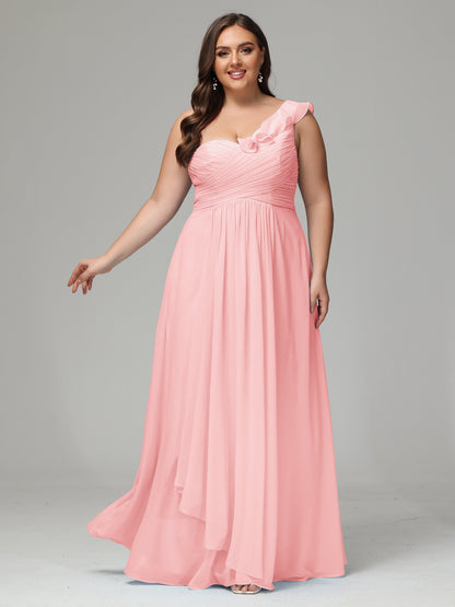 One-Shoulder Ruffles Plus Size Chiffon Bridesmaid Dresses