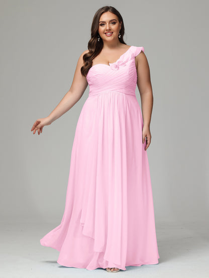 One-Shoulder Ruffles Plus Size Chiffon Bridesmaid Dresses