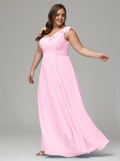 One-Shoulder Ruffles Plus Size Chiffon Bridesmaid Dresses