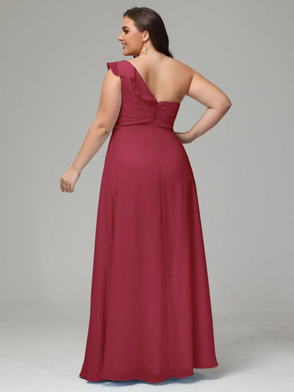 One-Shoulder Ruffles Plus Size Chiffon Bridesmaid Dresses