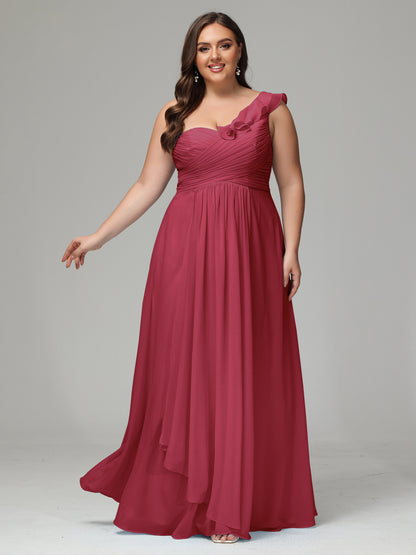 One-Shoulder Ruffles Plus Size Chiffon Bridesmaid Dresses