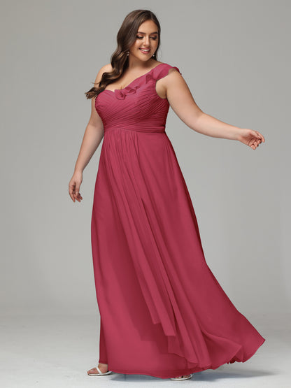 One-Shoulder Ruffles Plus Size Chiffon Bridesmaid Dresses