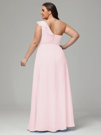 One-Shoulder Ruffles Plus Size Chiffon Bridesmaid Dresses