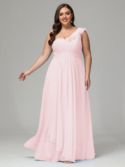 One-Shoulder Ruffles Plus Size Chiffon Bridesmaid Dresses