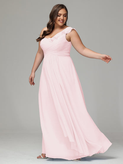 One-Shoulder Ruffles Plus Size Chiffon Bridesmaid Dresses