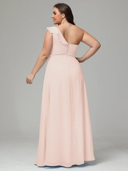 One-Shoulder Ruffles Plus Size Chiffon Bridesmaid Dresses
