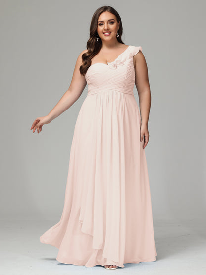 One-Shoulder Ruffles Plus Size Chiffon Bridesmaid Dresses