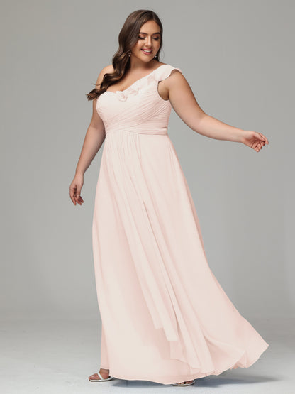 One-Shoulder Ruffles Plus Size Chiffon Bridesmaid Dresses