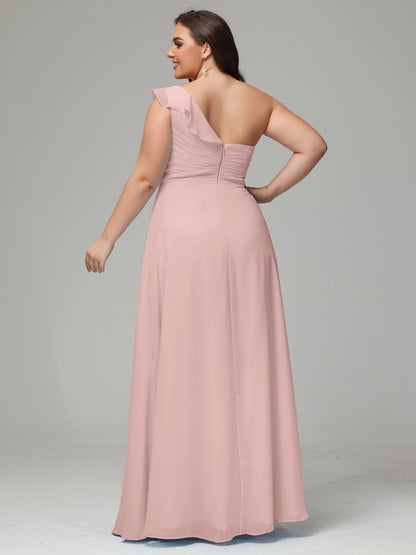 One-Shoulder Ruffles Plus Size Chiffon Bridesmaid Dresses