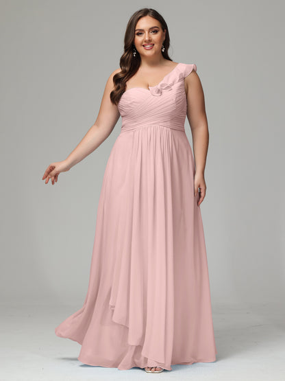 One-Shoulder Ruffles Plus Size Chiffon Bridesmaid Dresses