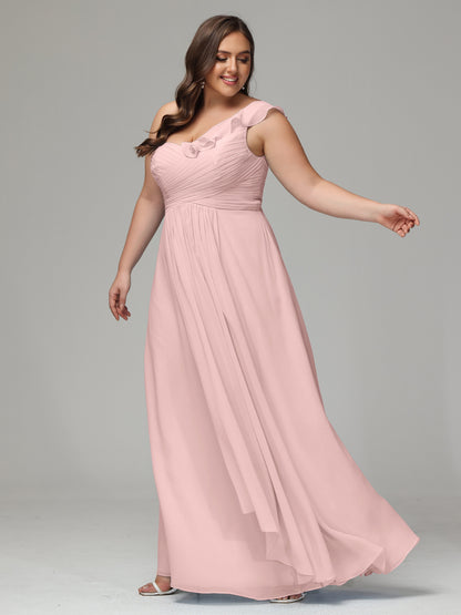 One-Shoulder Ruffles Plus Size Chiffon Bridesmaid Dresses