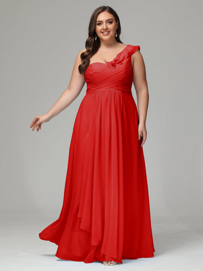 One-Shoulder Ruffles Plus Size Chiffon Bridesmaid Dresses