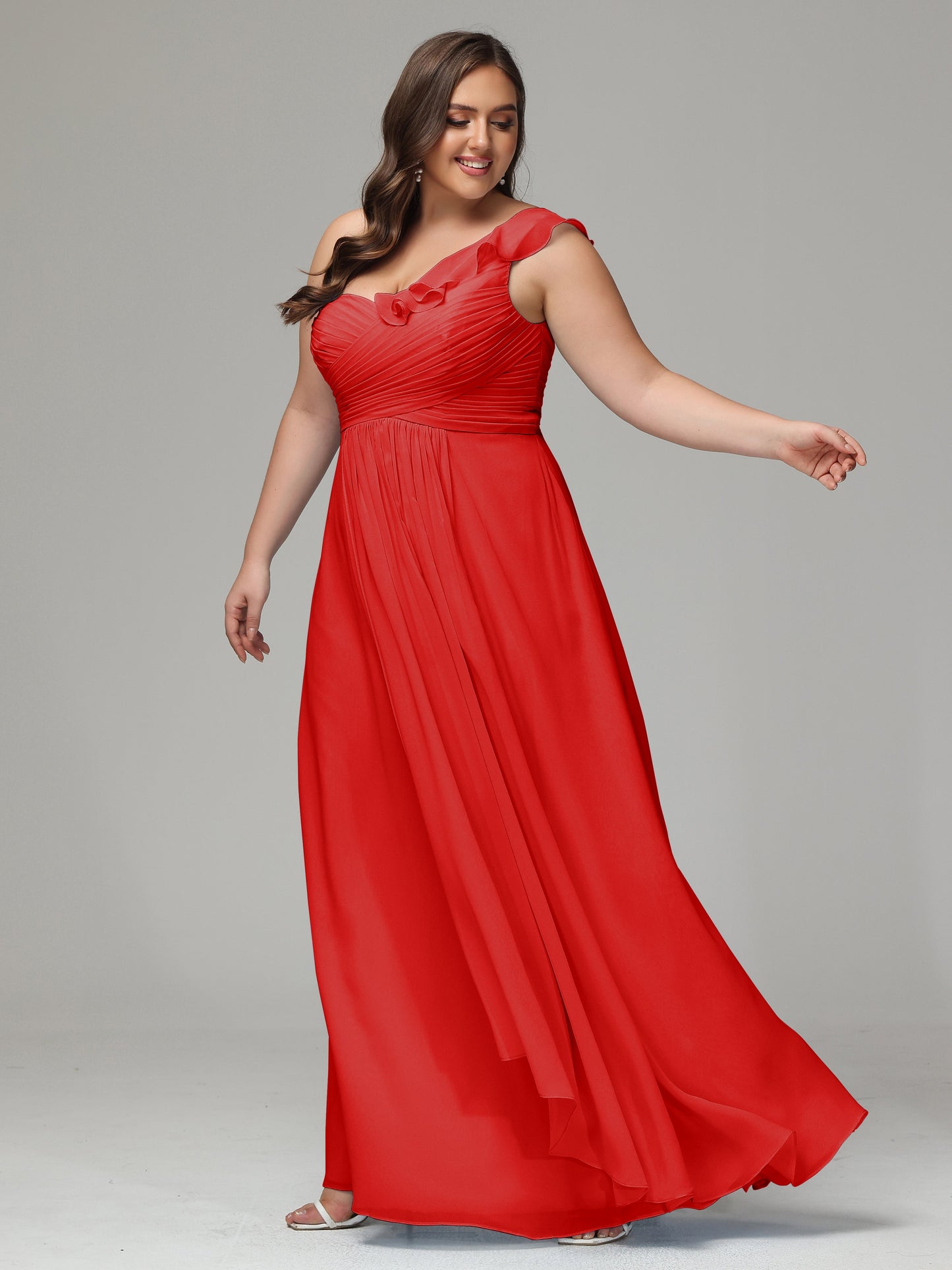 One-Shoulder Ruffles Plus Size Chiffon Bridesmaid Dresses