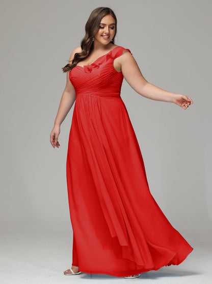 One-Shoulder Ruffles Plus Size Chiffon Bridesmaid Dresses