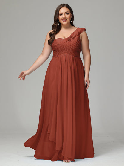One-Shoulder Ruffles Plus Size Chiffon Bridesmaid Dresses