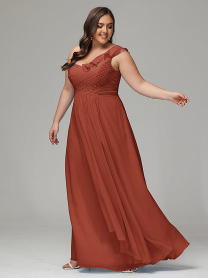 One-Shoulder Ruffles Plus Size Chiffon Bridesmaid Dresses
