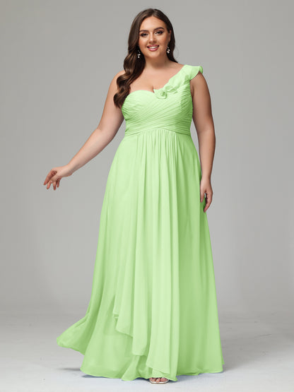 One-Shoulder Ruffles Plus Size Chiffon Bridesmaid Dresses