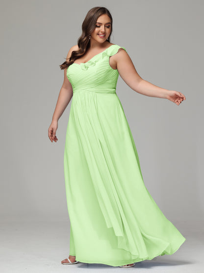 One-Shoulder Ruffles Plus Size Chiffon Bridesmaid Dresses