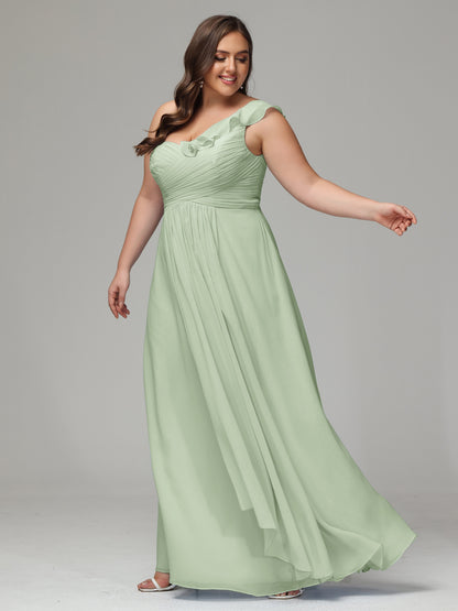 One-Shoulder Ruffles Plus Size Chiffon Bridesmaid Dresses