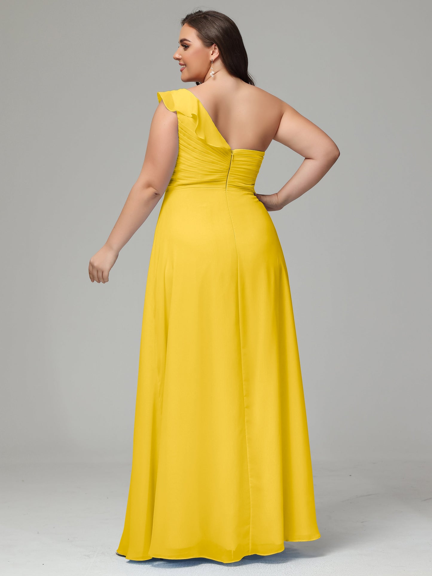 One-Shoulder Ruffles Plus Size Chiffon Bridesmaid Dresses