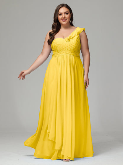 One-Shoulder Ruffles Plus Size Chiffon Bridesmaid Dresses