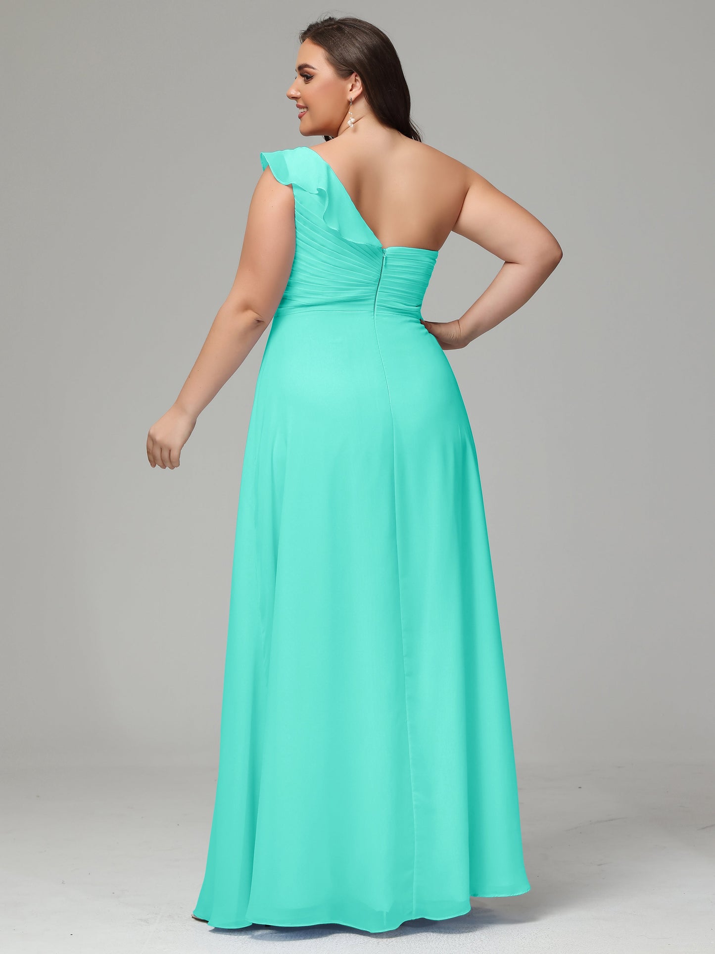 One-Shoulder Ruffles Plus Size Chiffon Bridesmaid Dresses