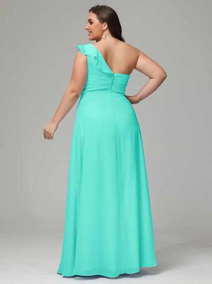 One-Shoulder Ruffles Plus Size Chiffon Bridesmaid Dresses