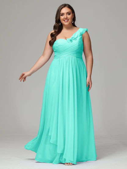 One-Shoulder Ruffles Plus Size Chiffon Bridesmaid Dresses
