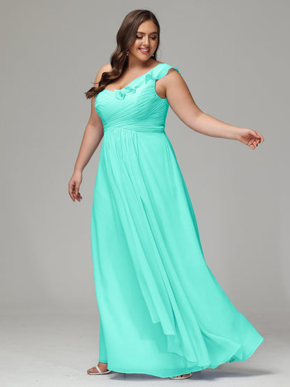 One-Shoulder Ruffles Plus Size Chiffon Bridesmaid Dresses