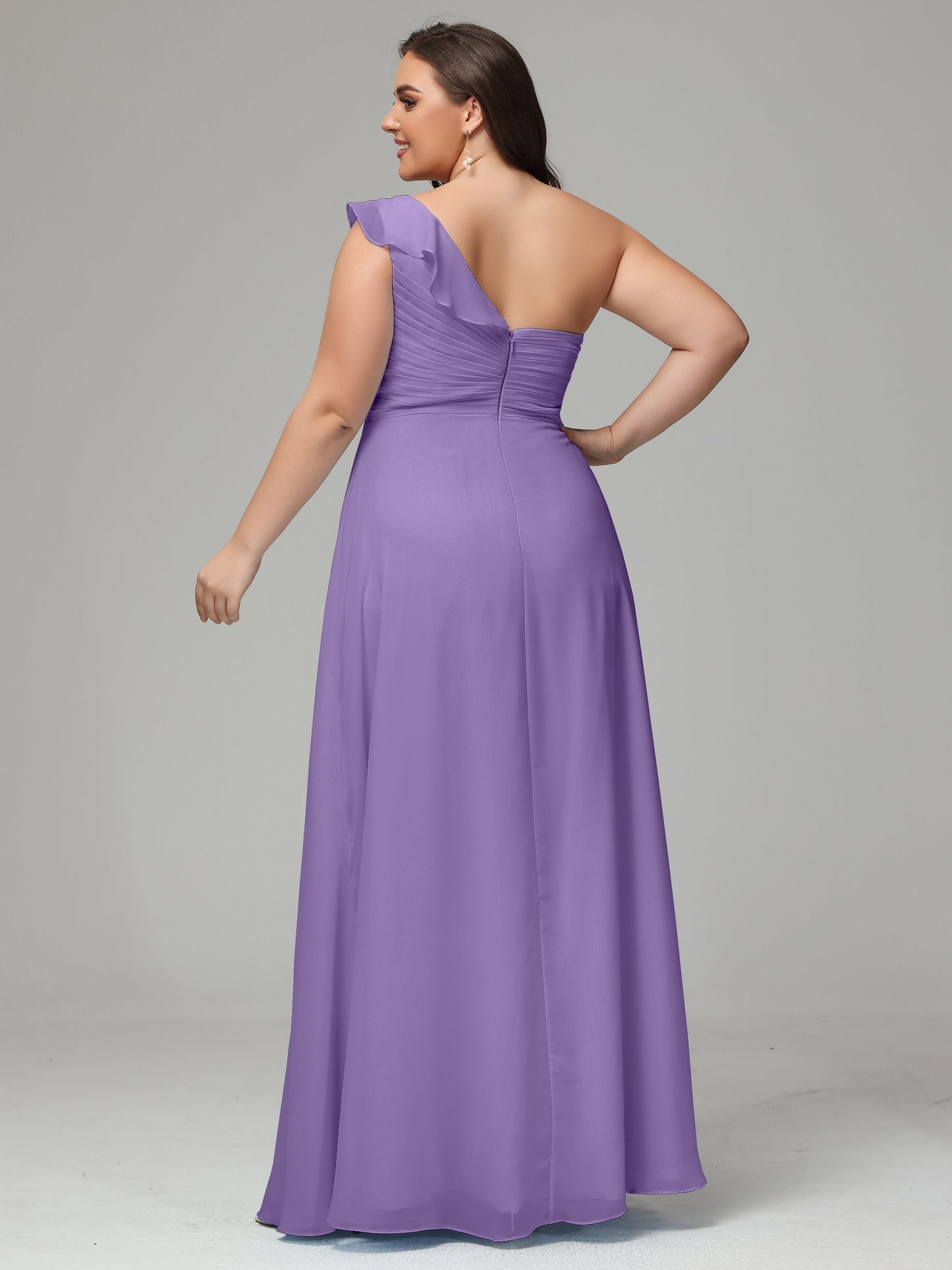 One-Shoulder Ruffles Plus Size Chiffon Bridesmaid Dresses
